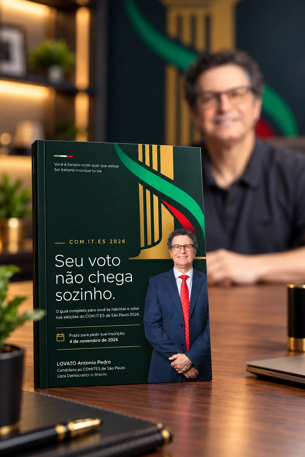 E-book Como votar no COMITES de São Paulo 2026 com Antonio Pedro Lovato ao fundo